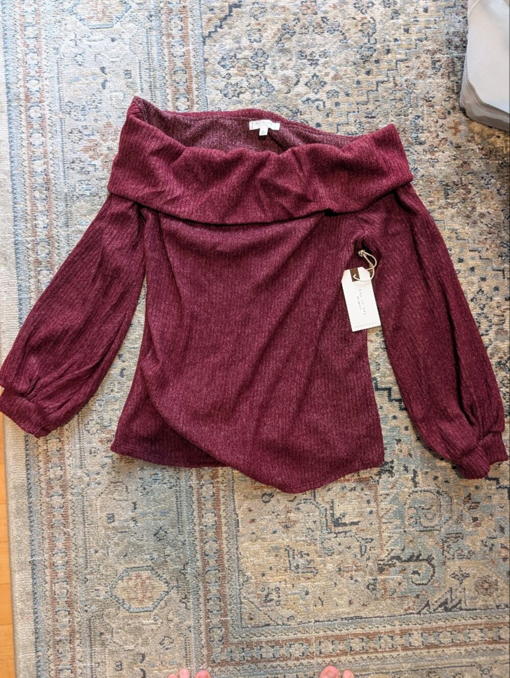 Blu Pepper Wine Off-Shoulder Cowl Neck Sweater
